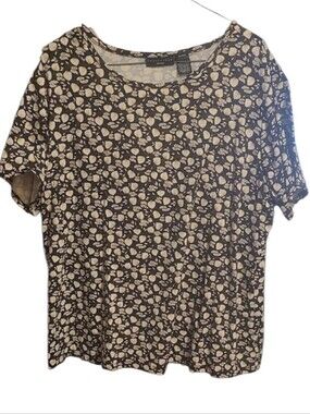 Apostrophe Black Short Sleeve Top with Cream Floral Print